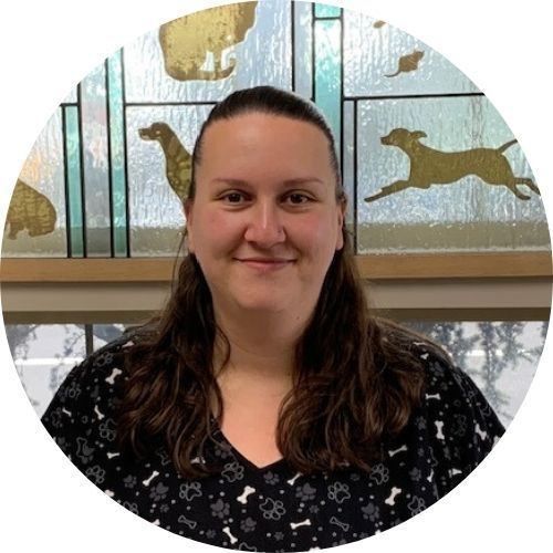 A person with long hair, wearing a patterned shirt, stands in front of a decorative glass panel featuring animal silhouettes.