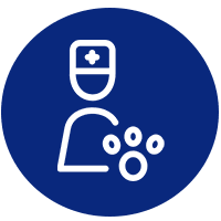 Icon of a veterinarian with a cross hat and a paw print, symbolizing animal care.