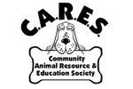 Cartoon dog with droopy ears above a bone-shaped banner reading "Community Animal Resource & Education Society."