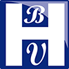A blue and white logo with the letters "H" in large size and "B" and "V" in smaller script above and below.